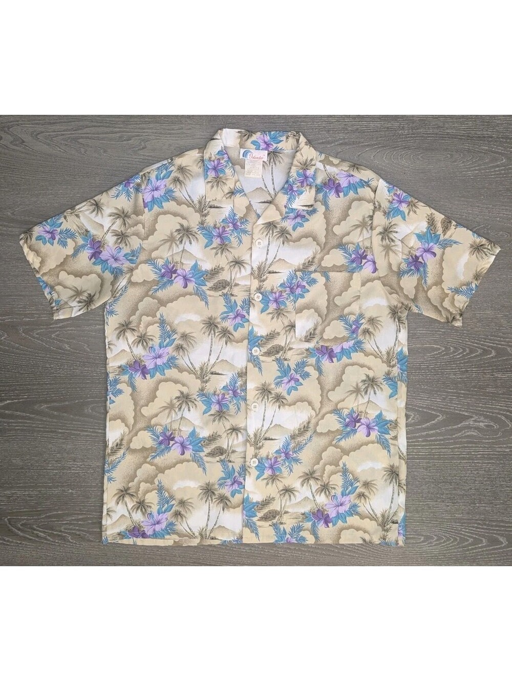Vintage Islander Hawaiian Camp Button Up Shirt 60s 70s Tropical Trees Mens Large